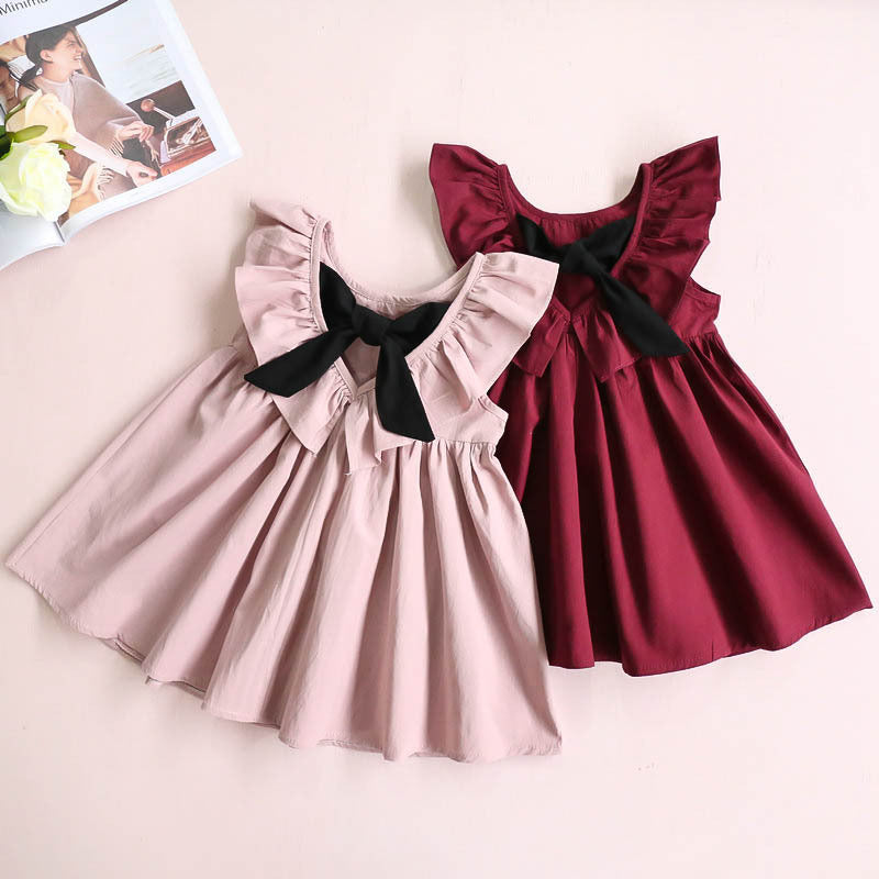 Summer Dress for Girls with Bowknot and Backless Design
