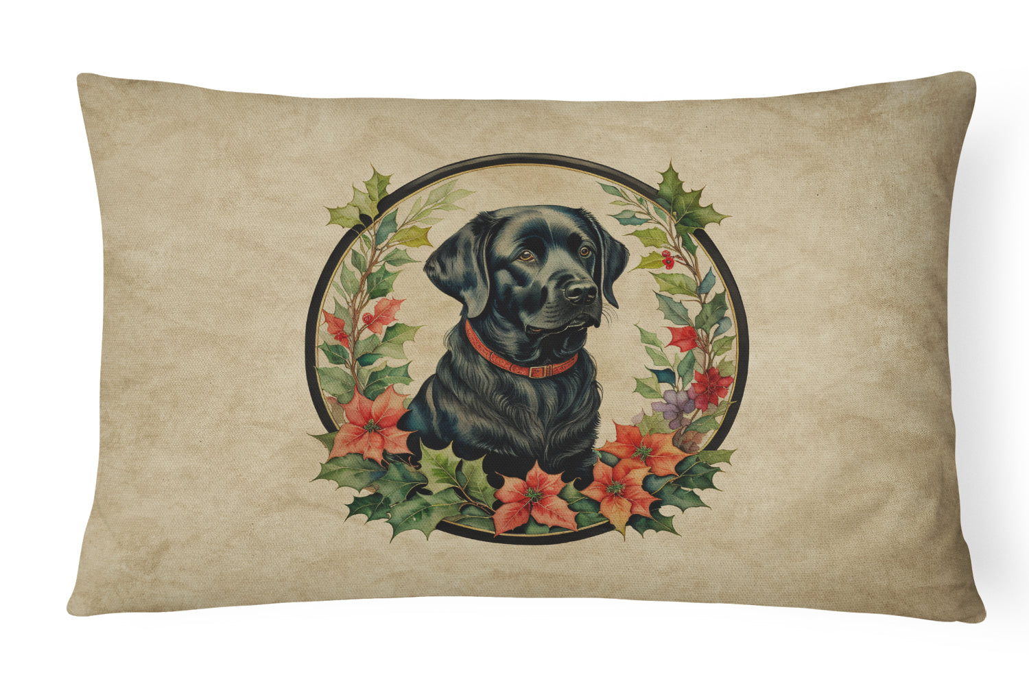 Labrador Retriever Christmas Flowers Throw Pillow