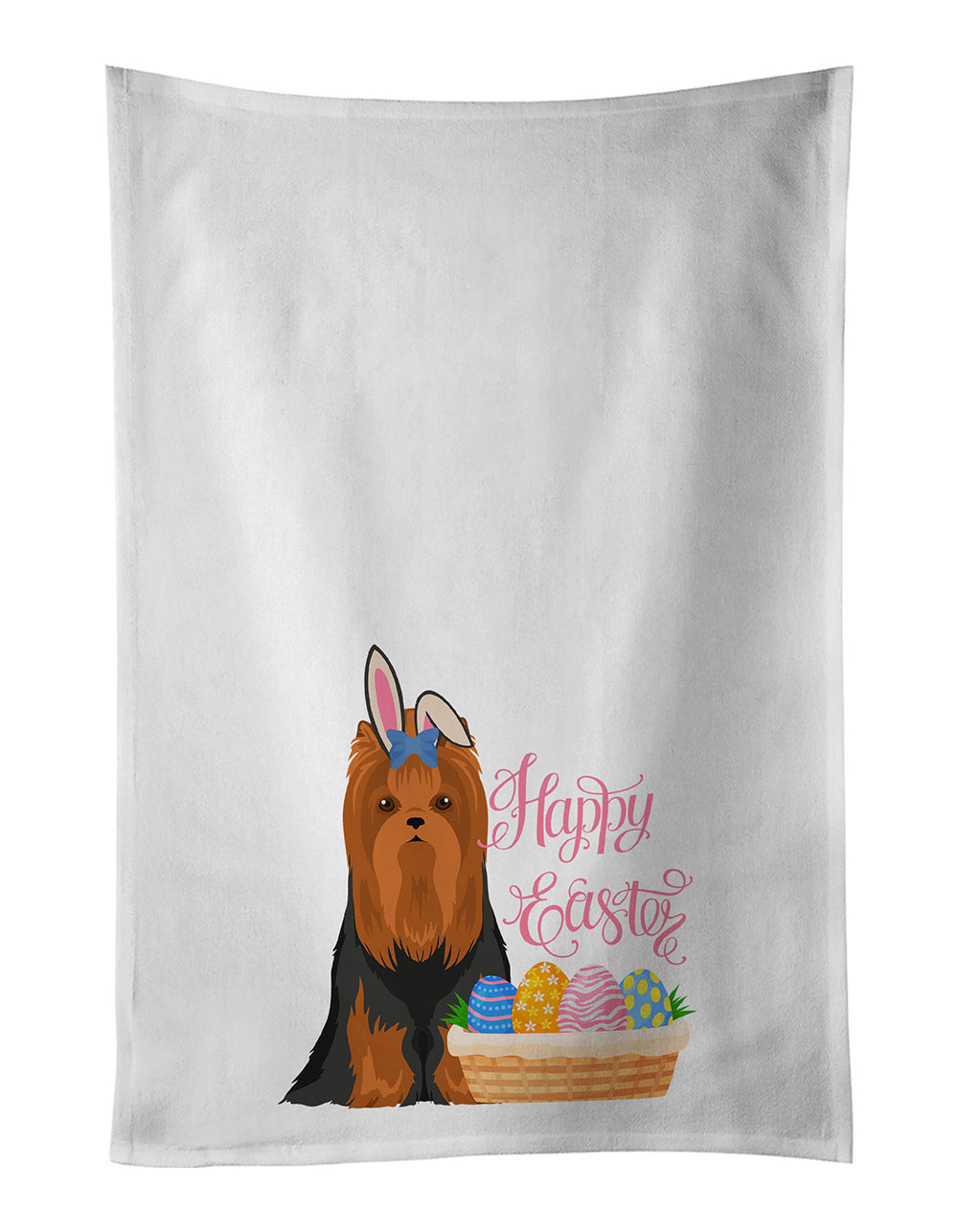 Black and Tan Full Coat Yorkshire Terrier Easter Kitchen Towel Set of 2