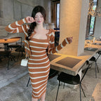 Classy Women's 2-Piece Striped Cropped Cardigan & Dress