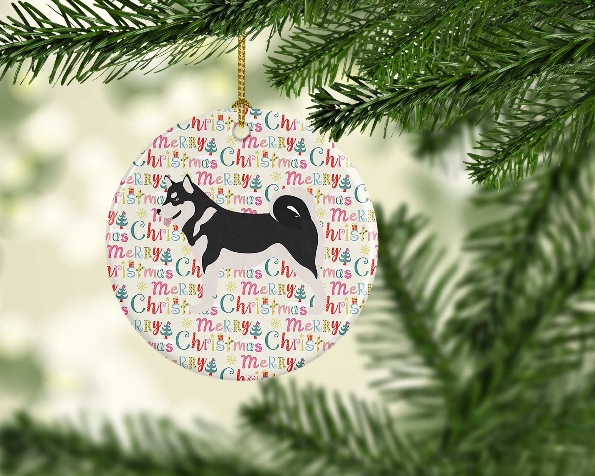 Alaskan Malamute Merry Christmas Ceramic Ornament