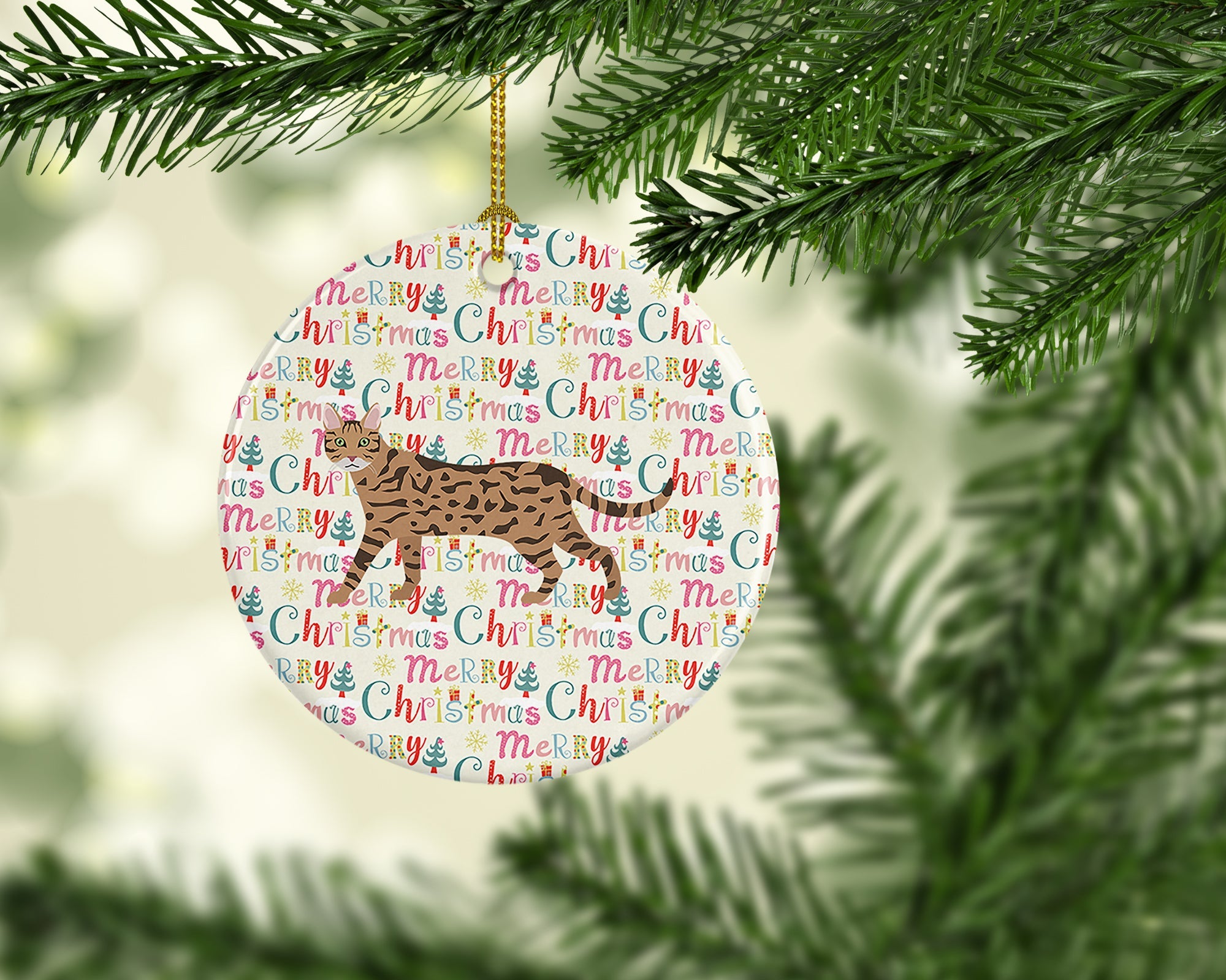 Serengeti Cat Christmas Ceramic Ornament