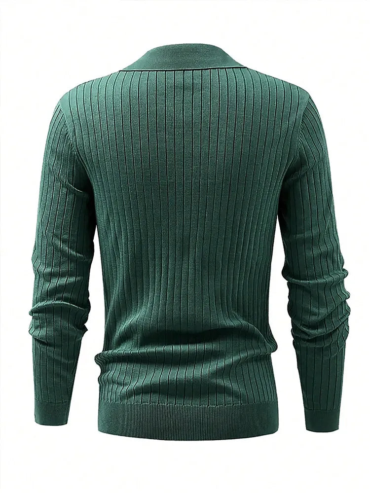 Lapel Texture Stretch Slim Knit Polo Shirt