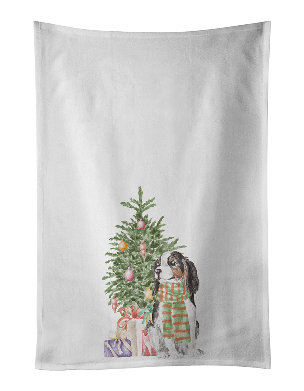 Cavalier Spaniel Tricolor Christmas Presents and Tree Kitchen Towel Set of 2