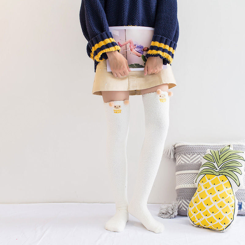 Over The Knee Plus Long Coral Fleece Floor Socks