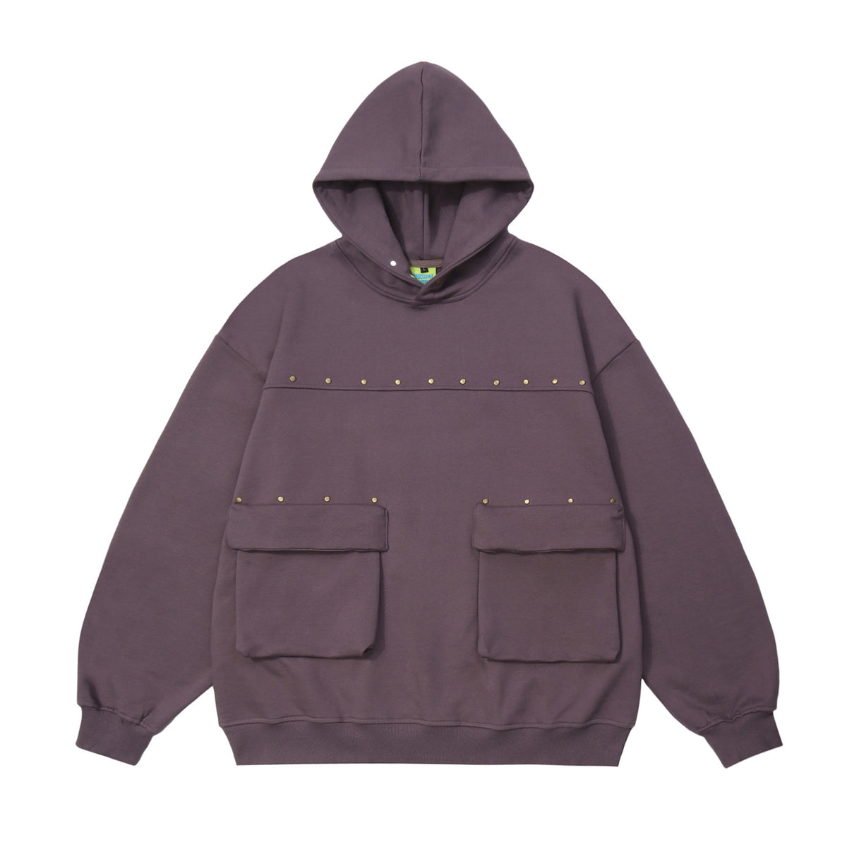 Men's Hooded Terry Sweater with Multi-Pocket Rivets