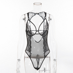 Lace-Trimmed Backless Bodysuit with Metal Accents