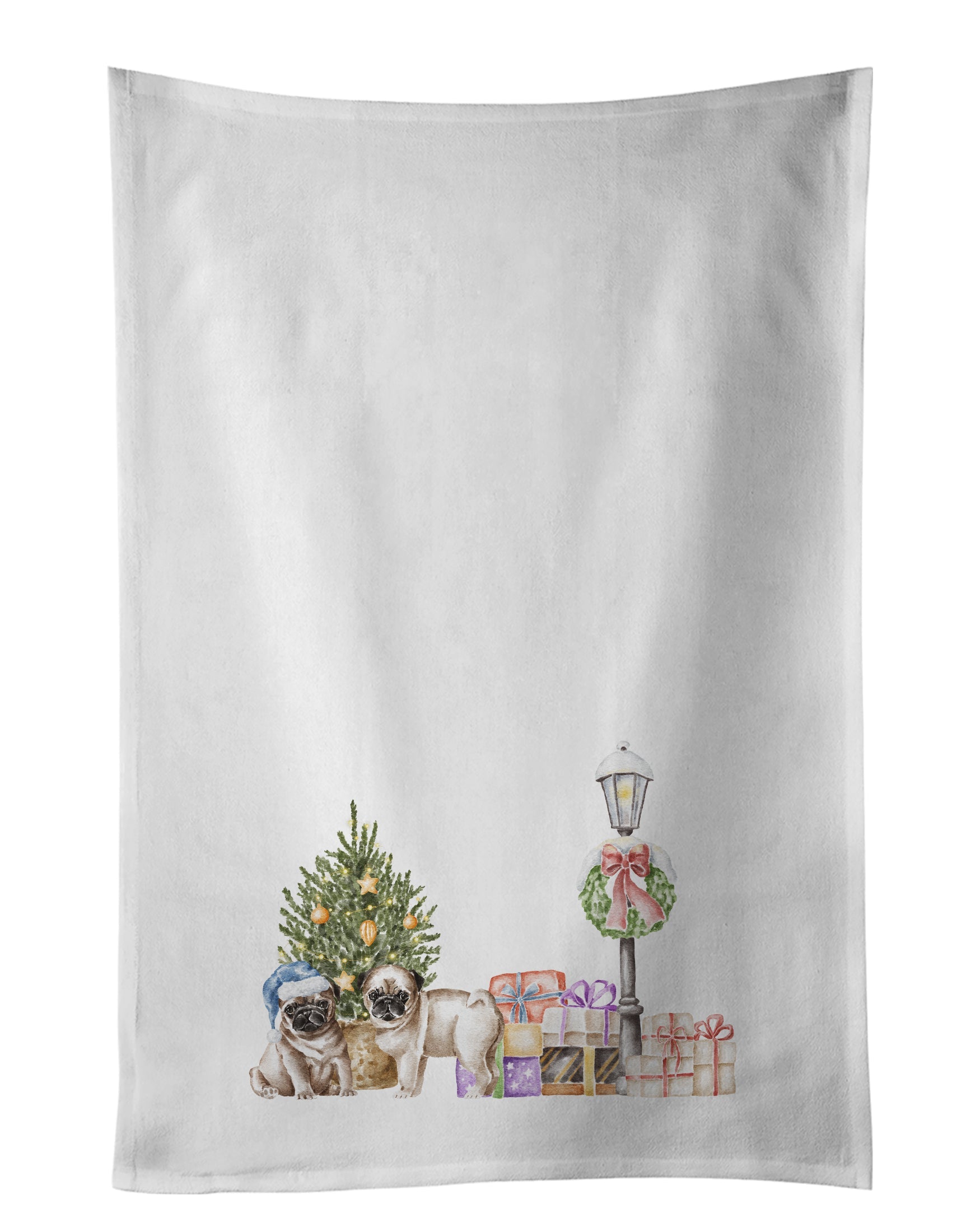 Pug Puppy Fawn Duo with Christmas Wonderland Kitchen Towel Set of 2