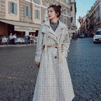 Plaid Fringed Shawl Waist Long Woolen Coat for Women