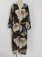 Long Chiffon Beach Cover-Up with Floral Print for Women