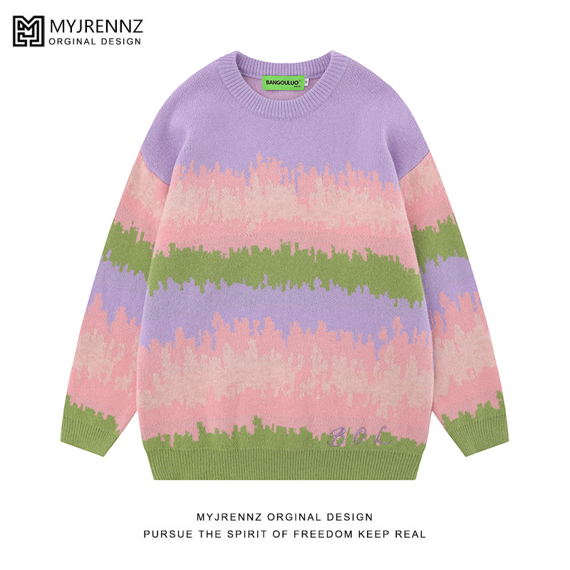 Striped Color-block Jacquard Knit Sweater