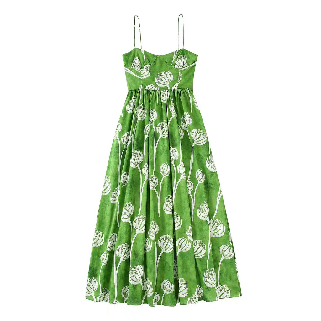 Floral Print Midi Dress with Spaghetti Straps for Women