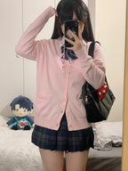 Cute Knitted Cardigan - Pink Blue Black JK Style