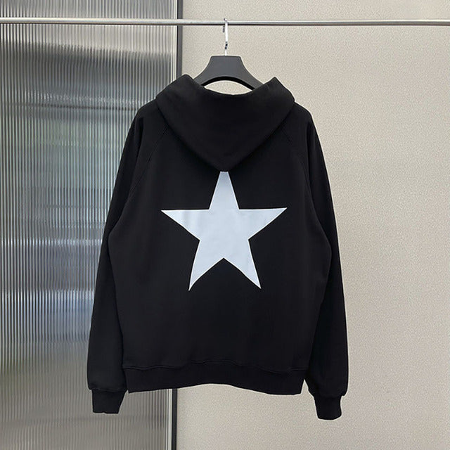 Y2K Aesthetic Star Print Hooded Sweatshirt for Men | Streetwear