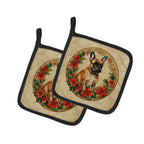 French Bulldog Christmas Flowers Pair of Pot Holders