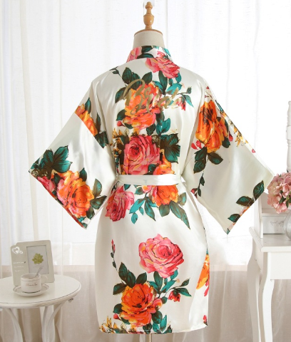 Summer Women's Nightgown with Hand-painted Peony Robe