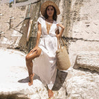 Wrinkle Fabric Belted Beach Coat and Cover-Up Dress