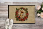 Corgi Christmas Flowers Doormat