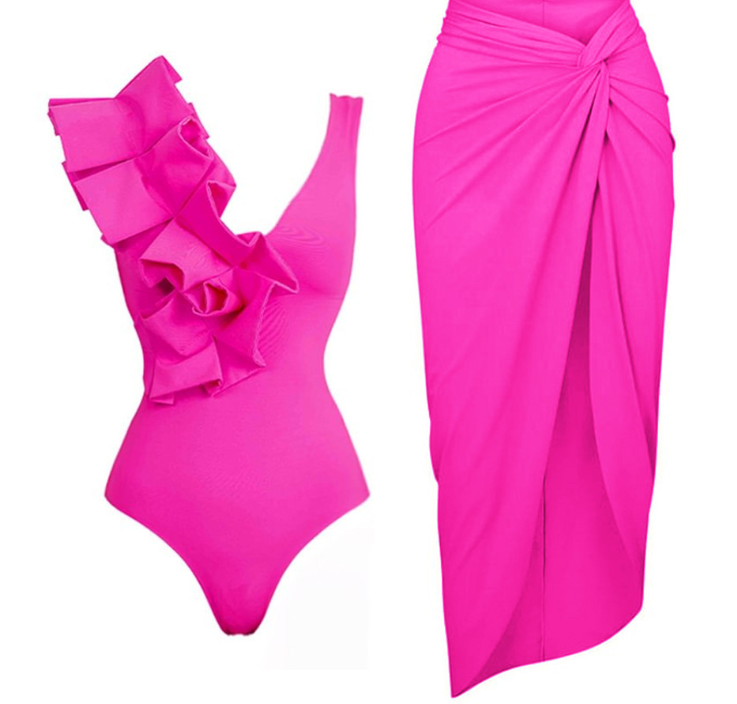 Hot Pink One-Shoulder Ruffle One-Piece Swimsuit