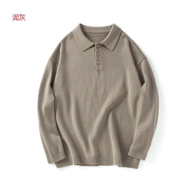 Japanese Retro Basic Polo Collar Sweater (Loose Fit)