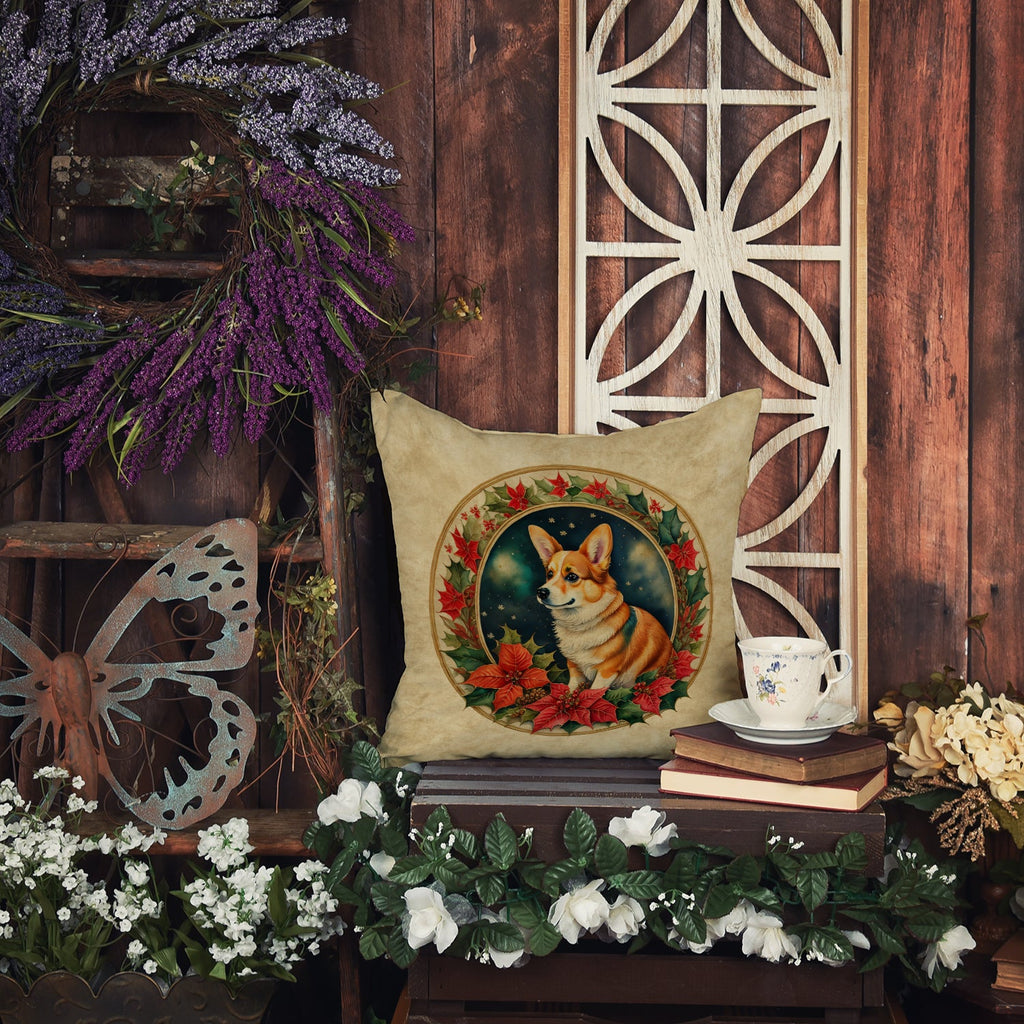 Corgi Christmas Flowers Throw Pillow