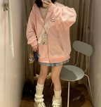 Embroidered Loose Versatile Hooded Cardigan for Women
