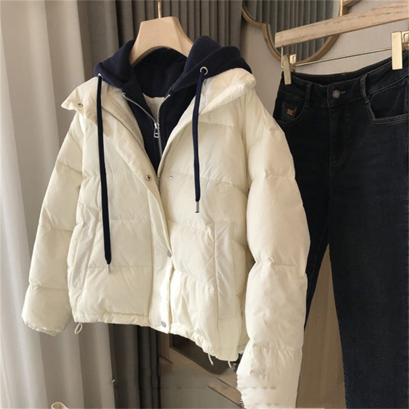 Women's Hooded Sweater Down Jacket - Fake Two-Piece Design