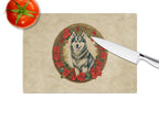 Alaskan Malamute Christmas Flowers Glass Cutting Board