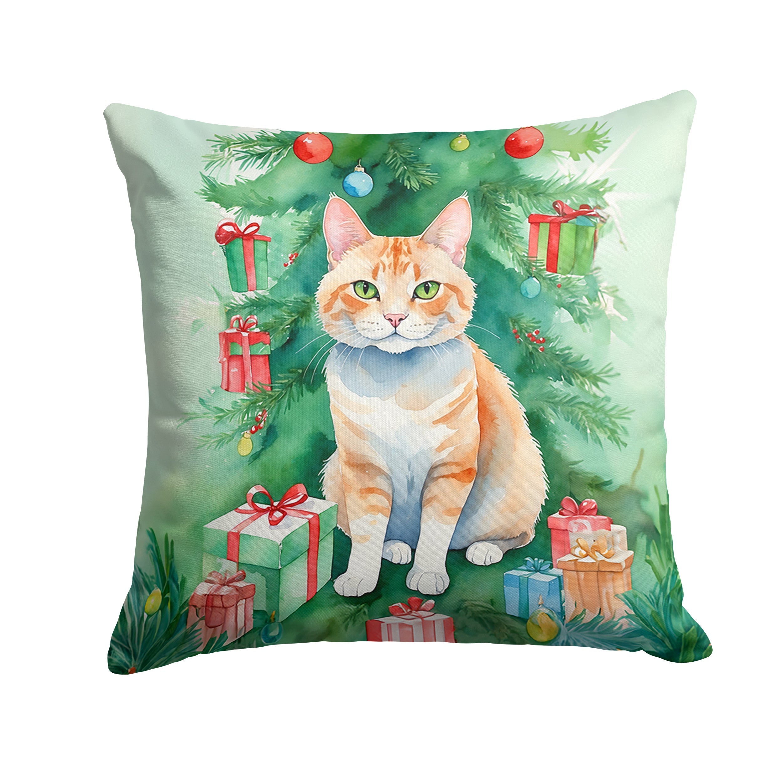 Ural Rex Cat By the Christmas Tree Throw Pillow