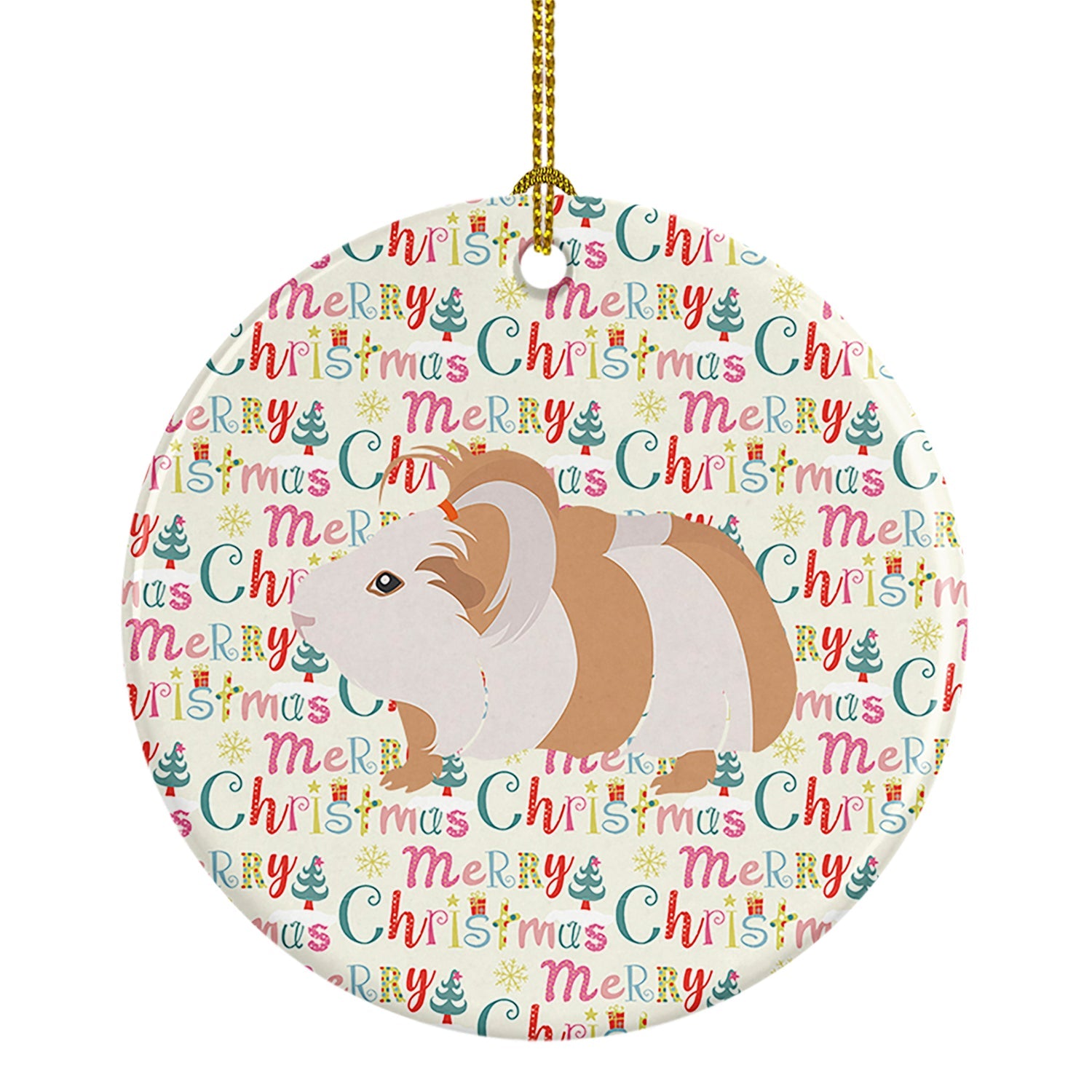 Silkie Guinea Pig Christmas Ceramic Ornament