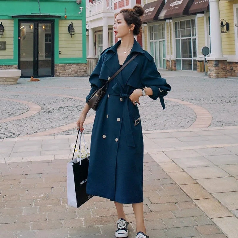 Vintage Mid-length Double Breasted Trench Coat for Women