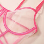 Colorblock Mesh Lingerie Set with Push Up Bra & Thong