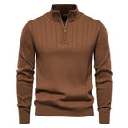 Men's Solid Color Half-Zip Stand Collar Sweater