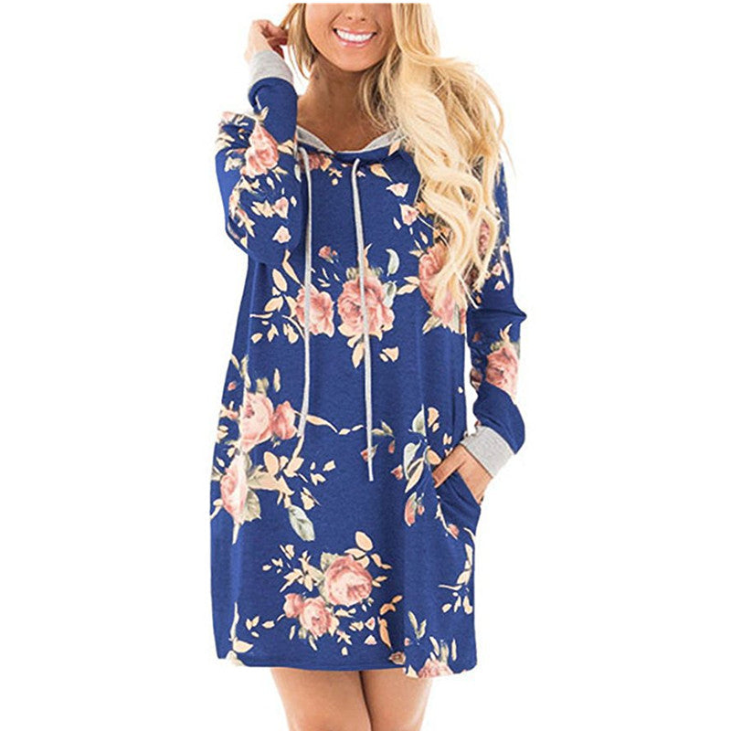 SINFEEL Autumn Fashion Floral Print Hoodie Dress for Women | Streetwear