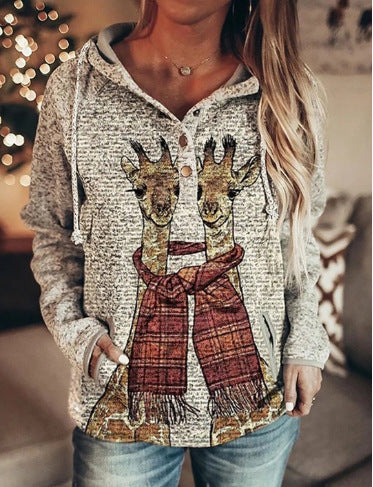 Autumn Casual Long Hoodie with Graphic Print for Women | Streetwear