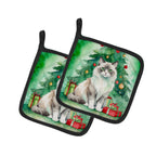 Ragdoll Cat By the Christmas Tree Pair of Pot Holders