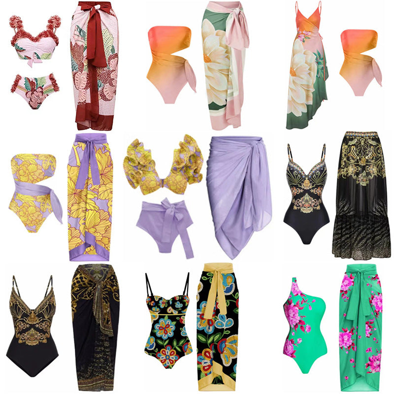 Bohemian Women's Swimsuit Set with Printed Long Pants