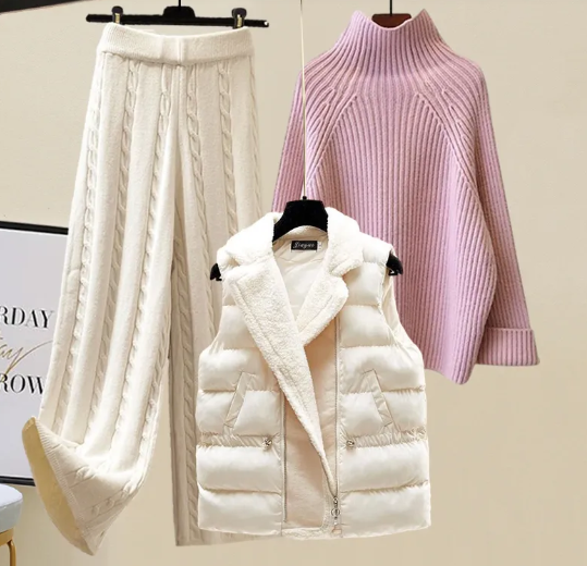 Women's Lazy Sweater Wide Leg Pants Vest Coat