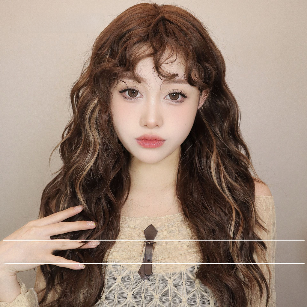 Retro Highlighted Brown Wool Short Wig for Women
