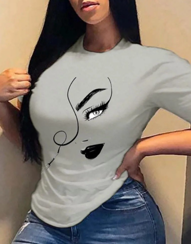 Printed Long Sleeve Casual Loose Crew Neck Sweater