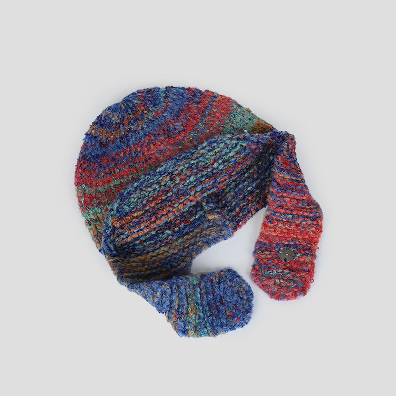 Fashionable Mixed Color Wool Knitted Ear Protection Hat | Embroidered Cap