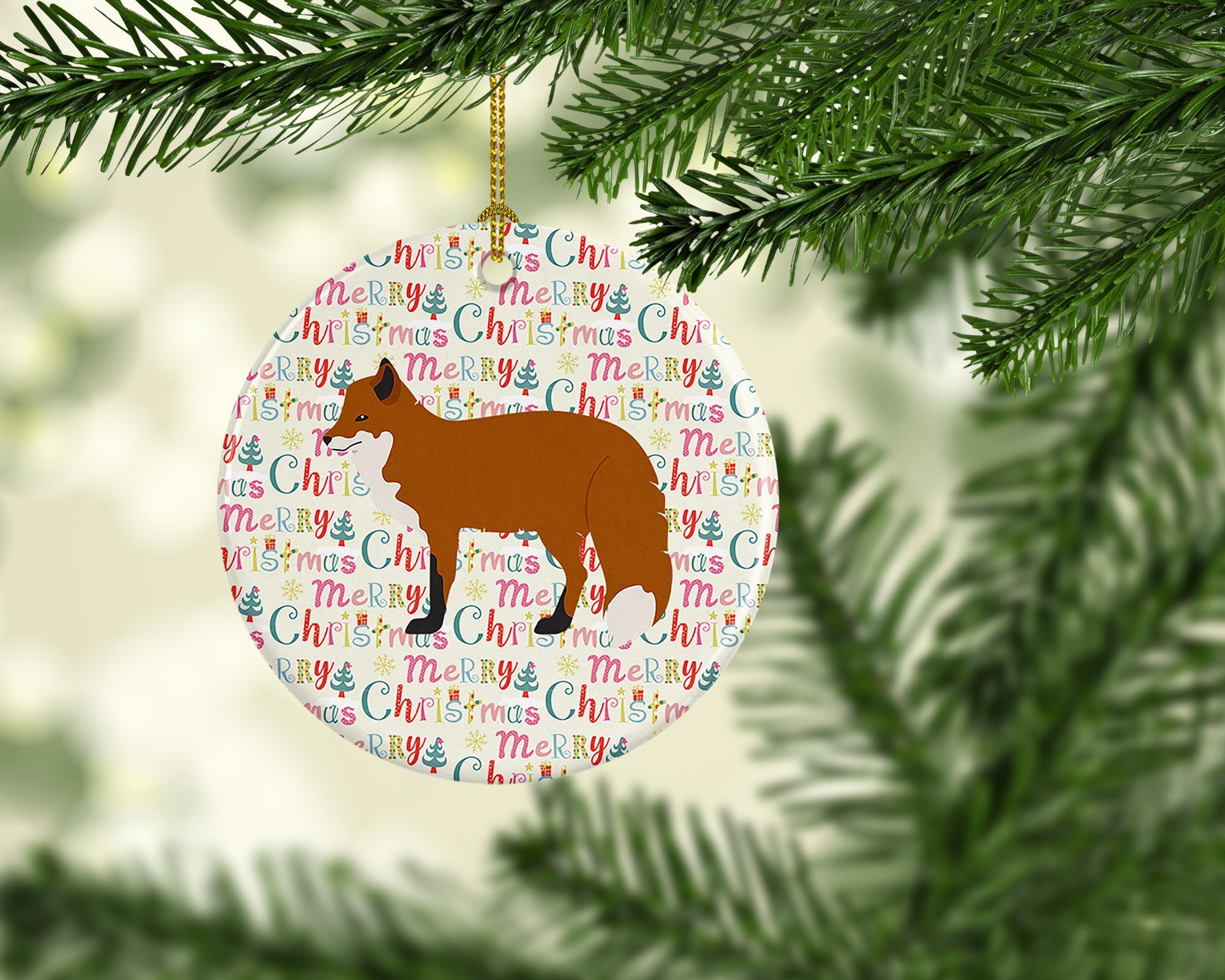 Red Fox Christmas Ceramic Ornament