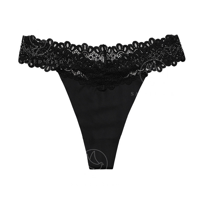 Seamless Lace-Trimmed Cotton Thong for Women Plus Size