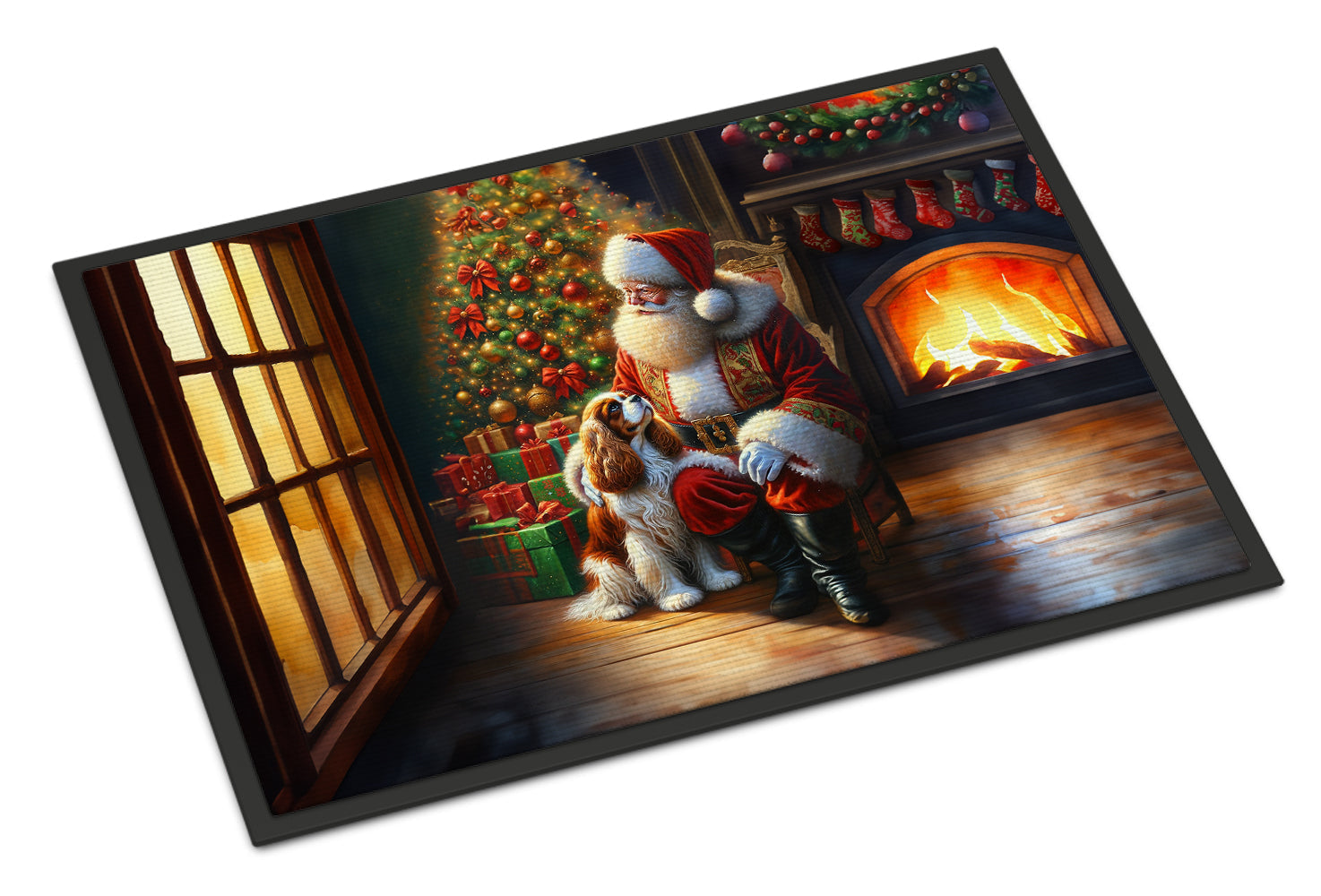 Cavalier Spaniel and Santa Claus Doormat