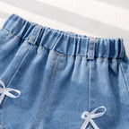 Trendy Lace Denim Shorts with Bow for Girls 3-8 Years