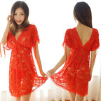 Lace Sexy Sheer Nightgown in Red and Black Lingerie