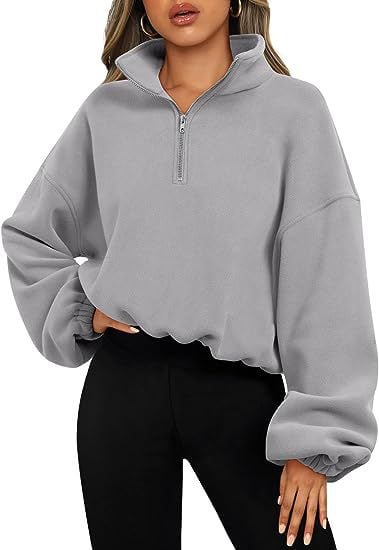 Women's Half-Zip Stand Collar Drawstring Fleece Sweater