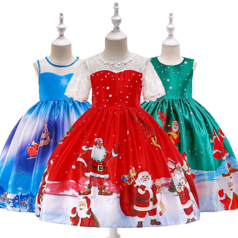 Snowflake Print Santa Dress for Girls