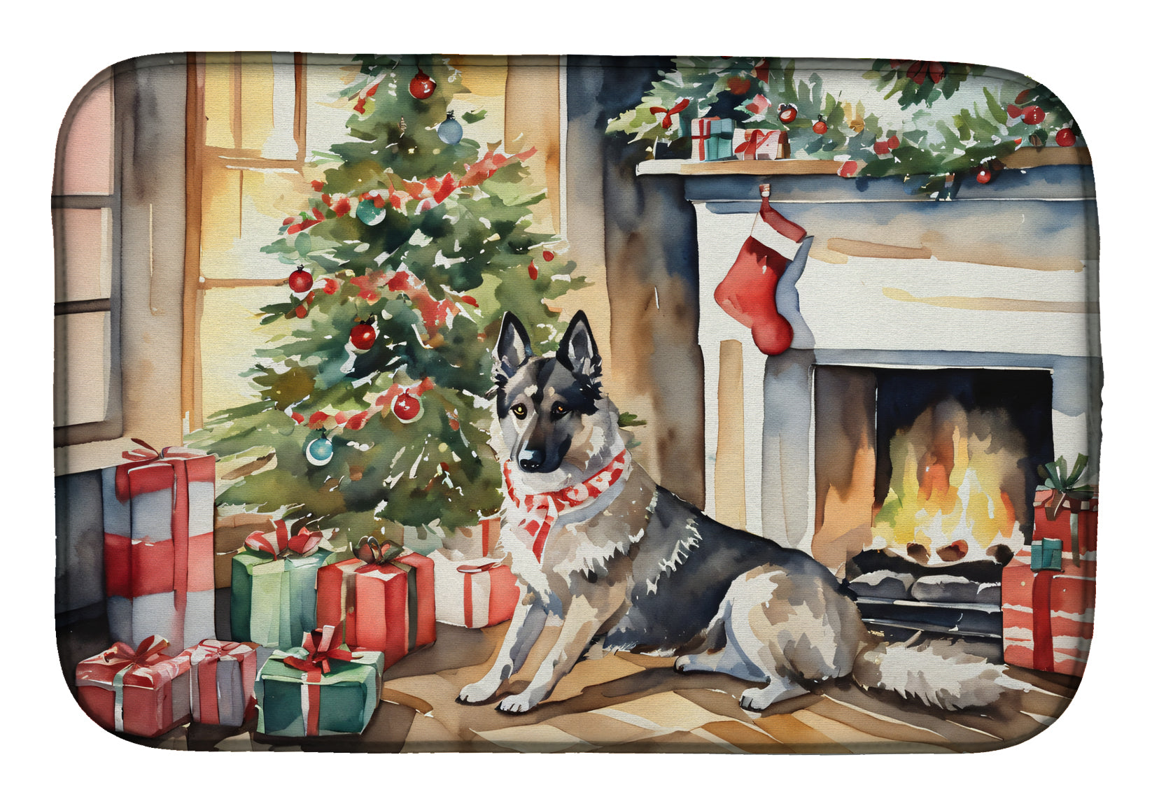 Norwegian Elkhound Cozy Christmas Dish Drying Mat