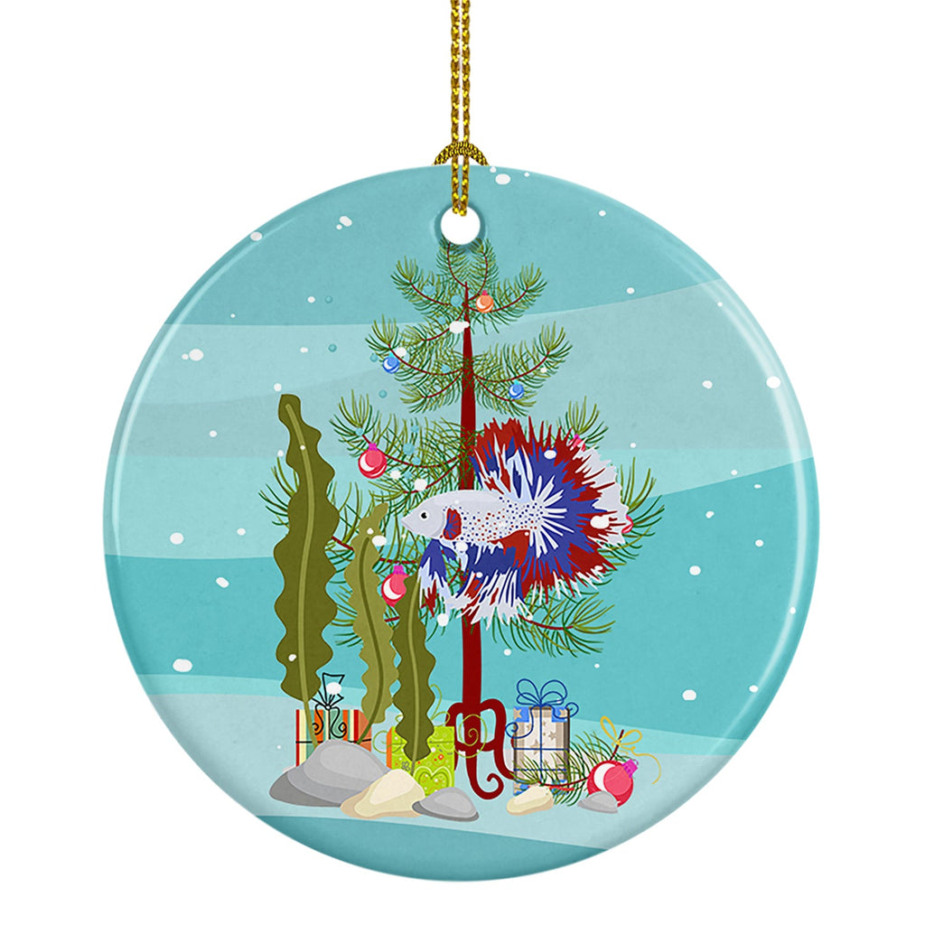 Comb Tail Betta Merry Christmas Ceramic Ornament